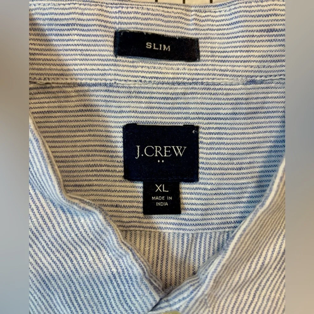 J.  Crew Men’s Size XL Blue/White Linen Blend Slim‎ Fit SS Button Down Shirt